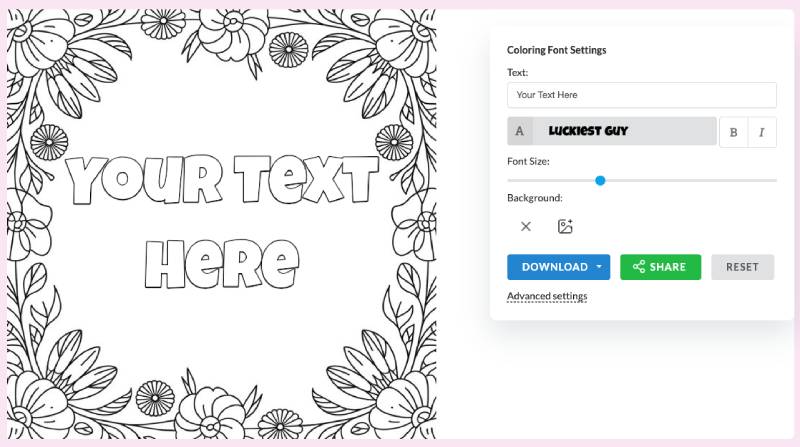 Simplified Font Generator for Coloring Pages