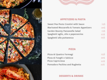 Menu for Italian Restaurant