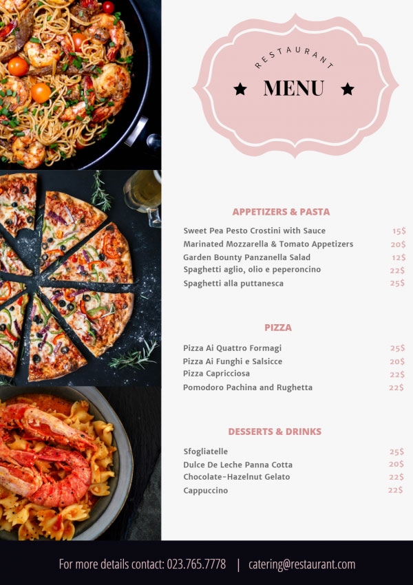 italian food menu in english