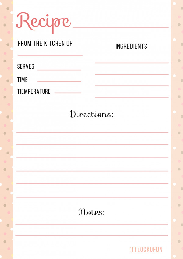 Recipe Template Set, Templates Only