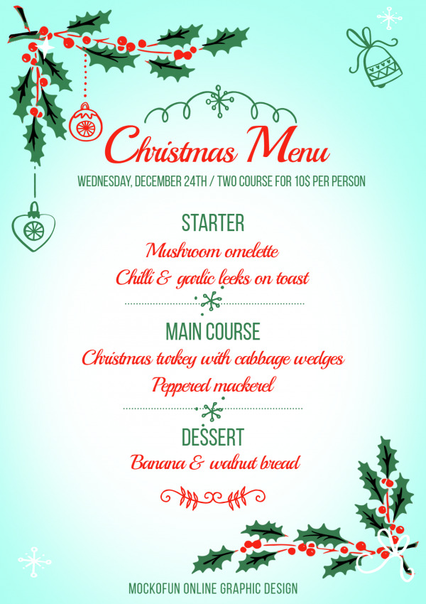 Free Christmas Menu Template - MockoFUN