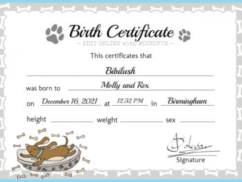 Dog Birth Certificate Template