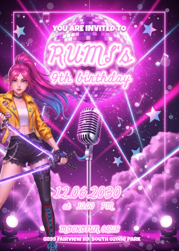 Kpop Demon Hunters Birthday Invitation